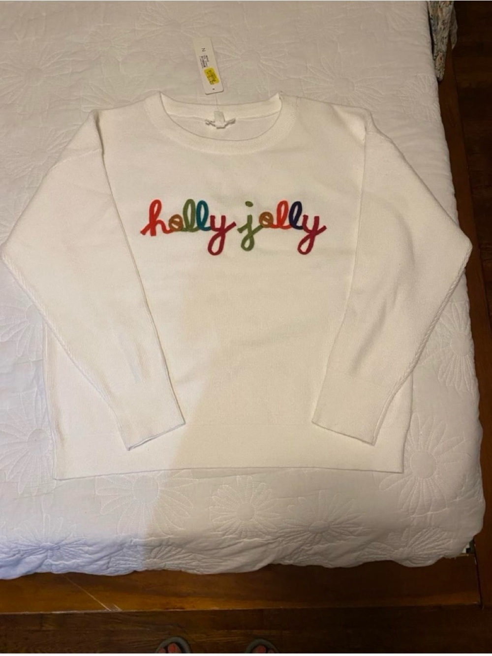 White 'Holly Jolly' Script Crewneck Sweater